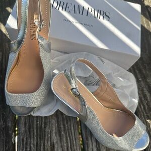 Silver size 9 sling back shoes